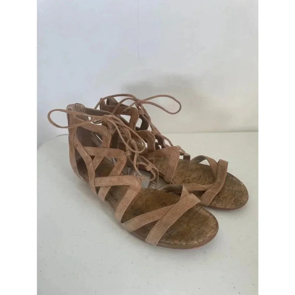 Women's Sam Edelman Brown Lace-Up Gladiator Cork Sandals Size 9M‎ EUC - Picture 1 of 7